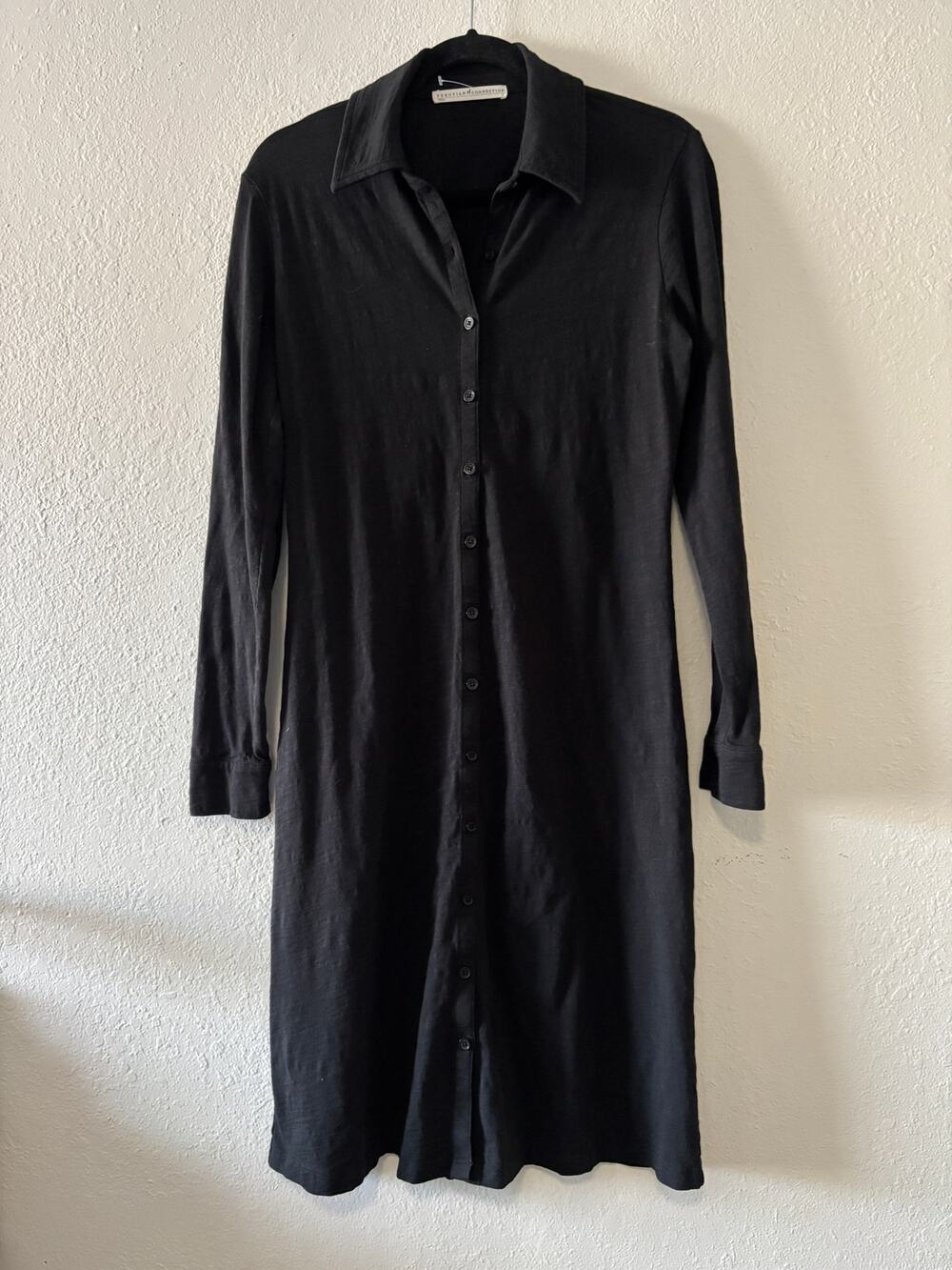 Peruvian Connection Jersey Knit Shirt Dress Size Small Cotton Black
